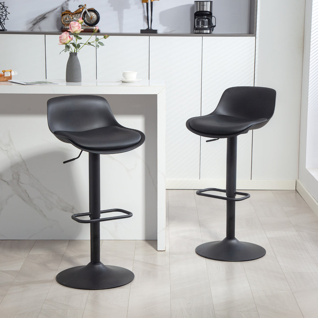 Zee Counter Height Bar Stools Set of 2, Streamlined Bar Chairs with Adjustable Height and Swivel PU Leather Seat, Black