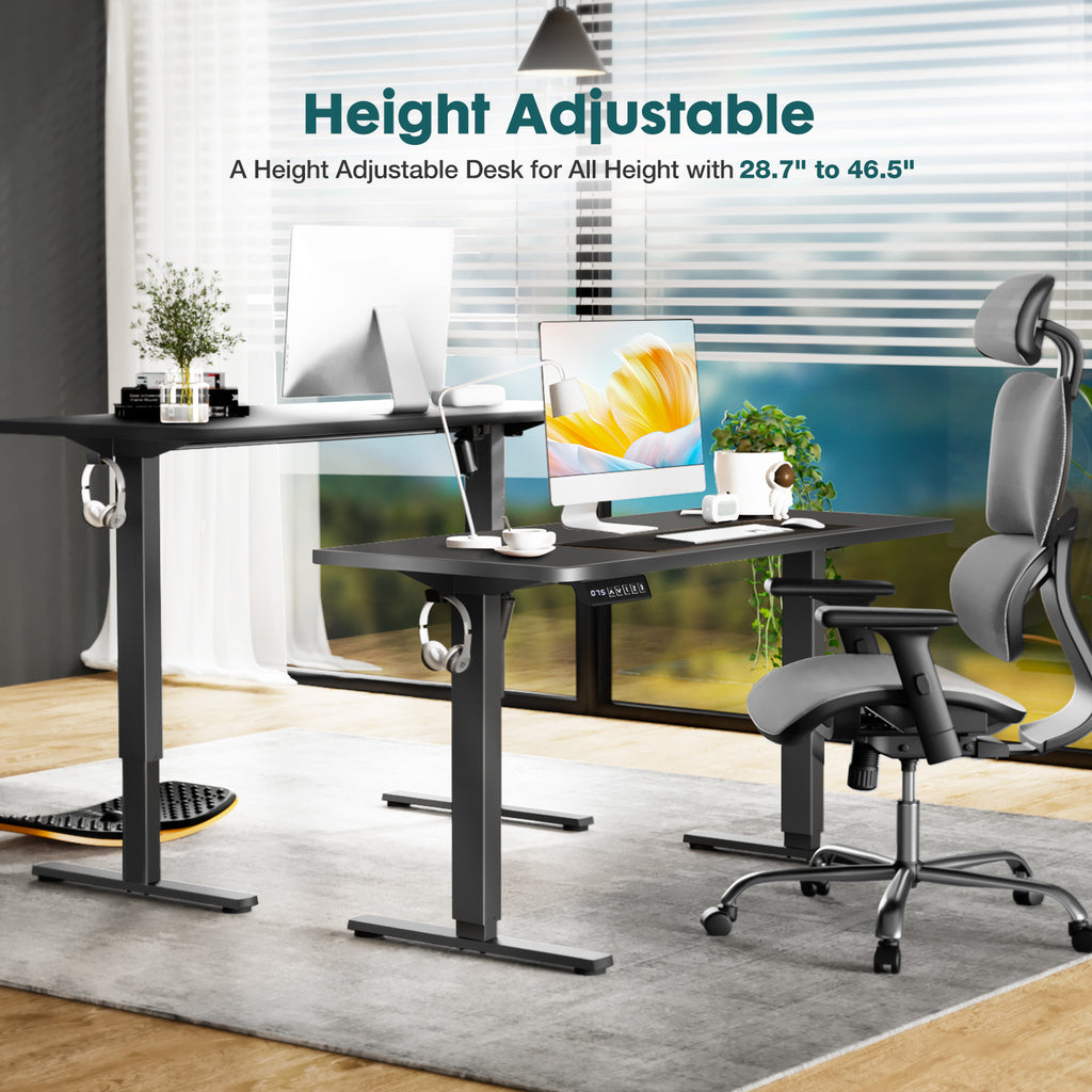 Electric Adjustable Height Standing Desk – Sit‑to‑Stand Splice Board Computer Table with Hooks & Cable Port for Home Office