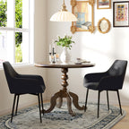 Robbie Dining Chairs Set of 2, Upholstered Linen Fabric Accent Chairs with Metal Legs, Black