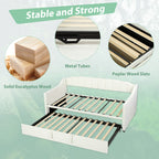 Atlas Upholstered Twin Trundle Bed, Extendable Twin to King Day Bed with Headboard and Armrests-Cream White