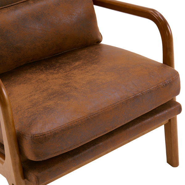 Dale Mid‑Century Modern Leisure Chair – High‑Back Solid Wood Armchair with Bronzing Cloth Upholstery (Orange)