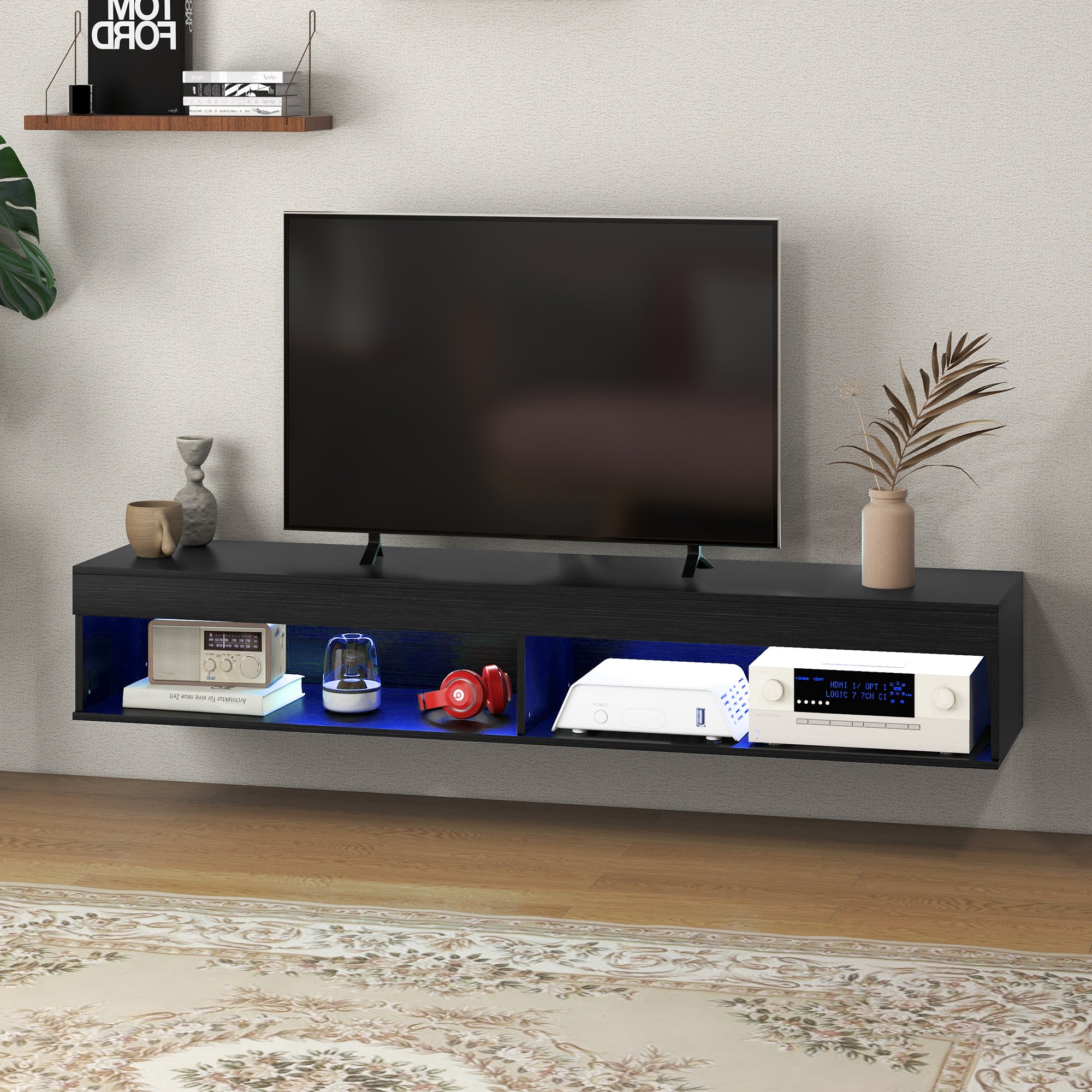 Lane Modern Wall Mounted TV Stand with Storage and LED Lights