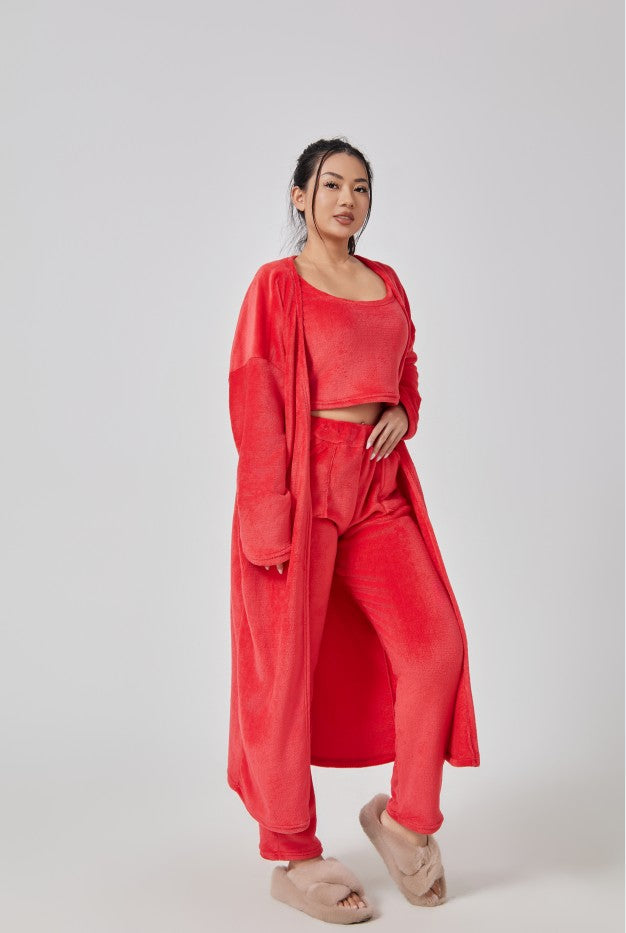 Cozy 3‑Piece Pajama Lounge Set – Soft, Fluffy & Stylish Winter Loungewear for Women