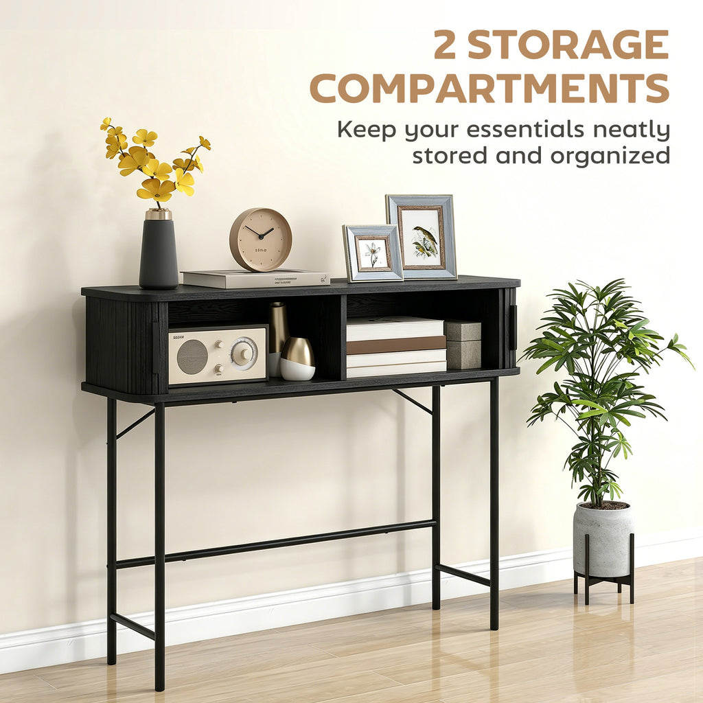 Julian Modern-Mid-Century Narrow Entryway/Console Table with Storage-Black
