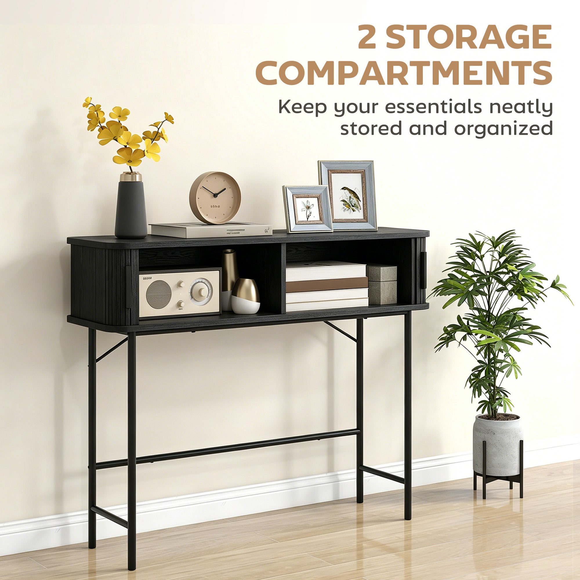 Julian Modern-Mid-Century Narrow Entryway/Console Table with Storage-Black