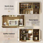 Milan Kitchen Hutch with Microwave Countertop, 71" Boho Kitchen Pantry Cabinet with Decorative Rattan Doors, Natural