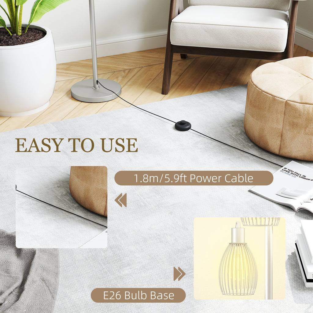 Carmen Dimmable Floor Lamp with 3 Hanging Wire Lampshades-Silver
