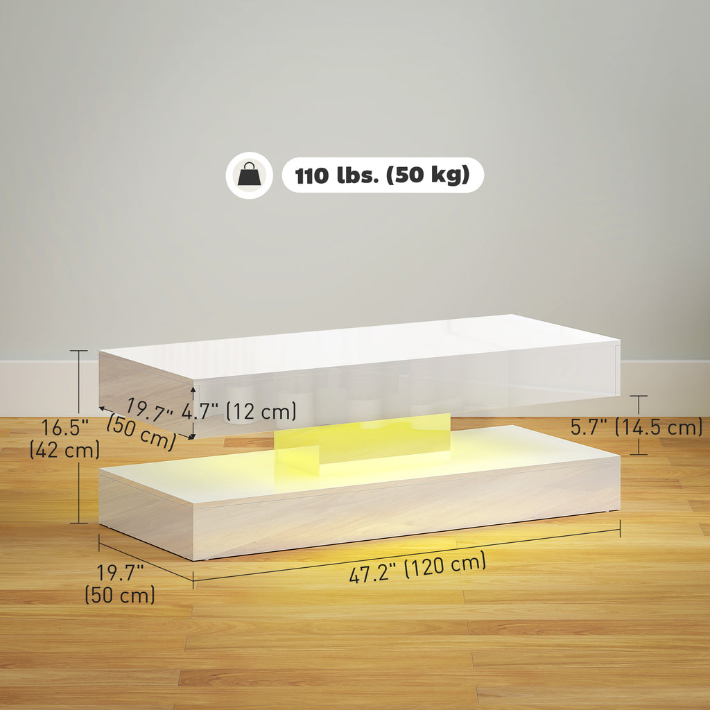 Erin Modern Coffee Table with 2 Drawers and Adjustable LED Lights-High Gloss White