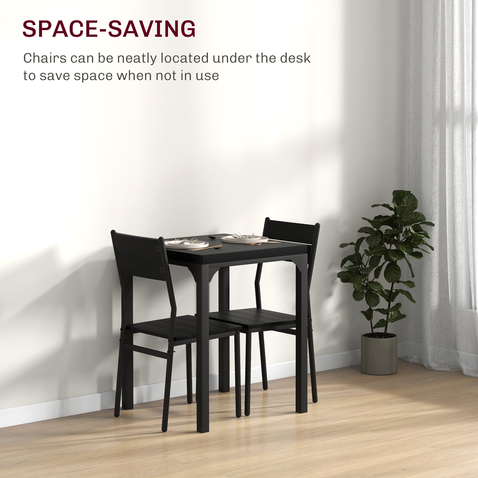 Kurt Dining Table Set for 2, 3 Piece Kitchen Table and Chairs with Metal Legs for Small Spaces, Black