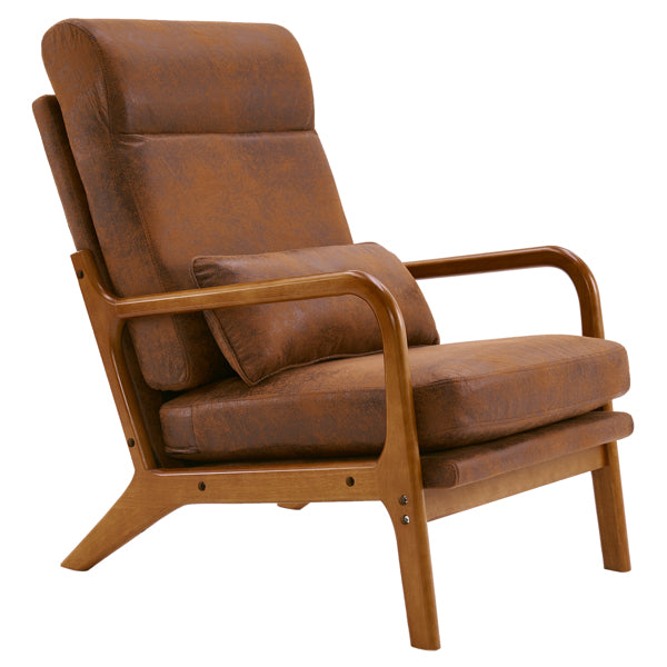 Dale Mid‑Century Modern Leisure Chair – High‑Back Solid Wood Armchair with Bronzing Cloth Upholstery (Orange)