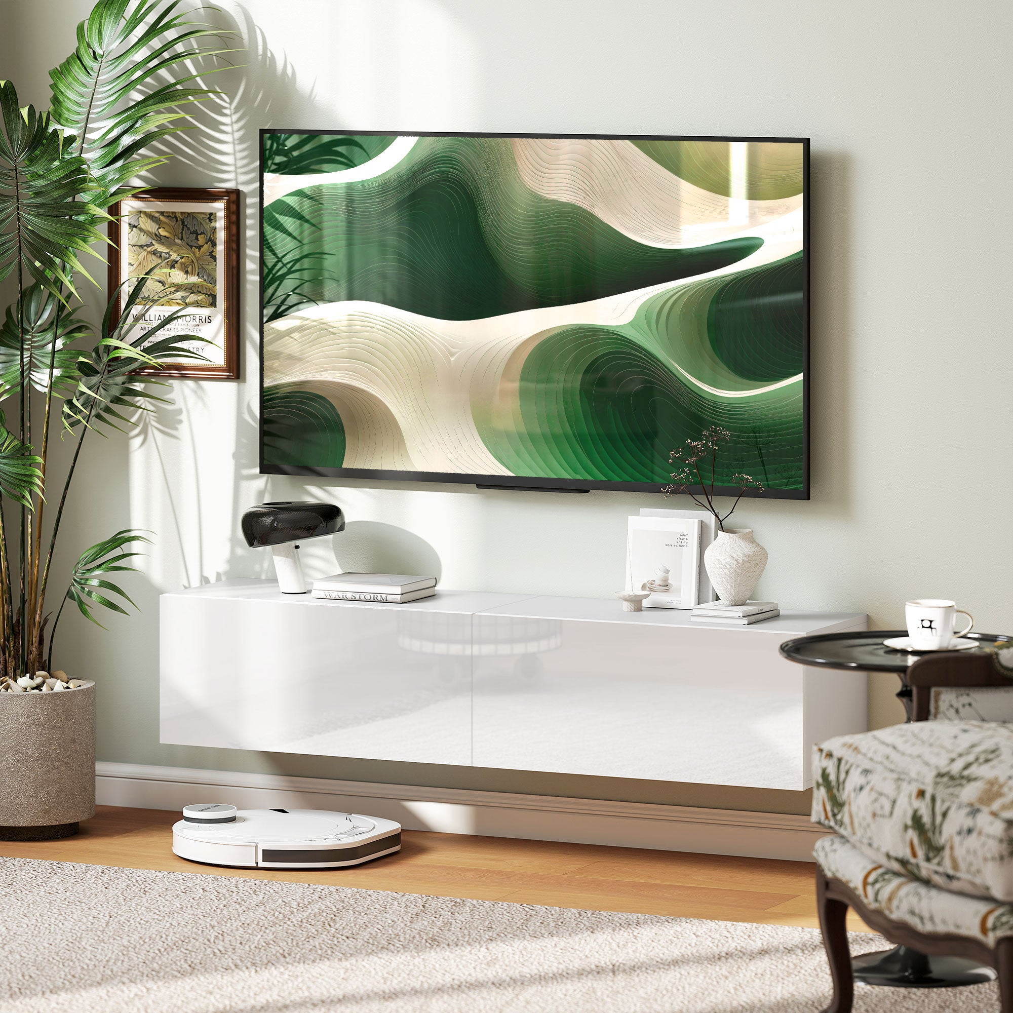 Floating TV Stand with Storage Cupboards for 45 55 65in TVs