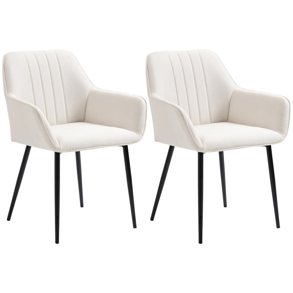 Robbie Dining Chairs Set of 2, Upholstered Linen Fabric Accent Chairs with Metal Legs, Beige