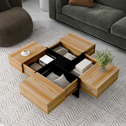 ON‑TREND Unique Design Coffee Table with 4 Hidden Storage Compartments – 31.5" Square Modern Center Table