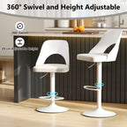 Mason Bar Stools – Set of 2 | Enlarged Vegan Leather Seat, Adjustable Height & 360° Swivel–White