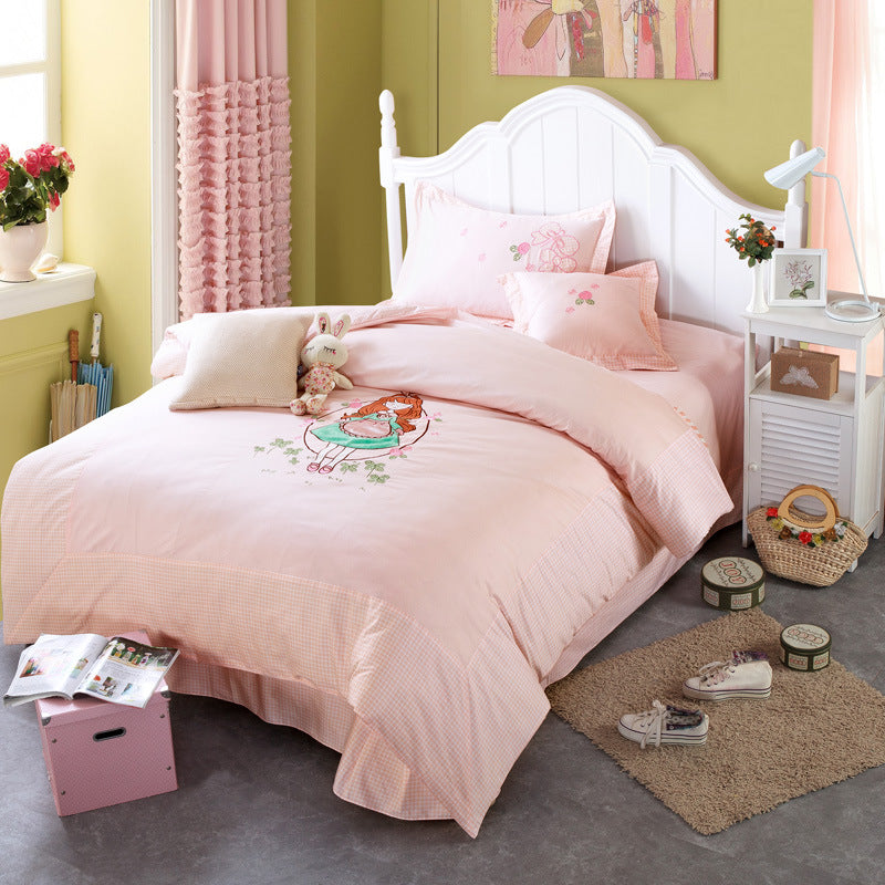 Four‑Piece Premium Children’s Cotton Bedding Set – Korean Cute Cartoon Style