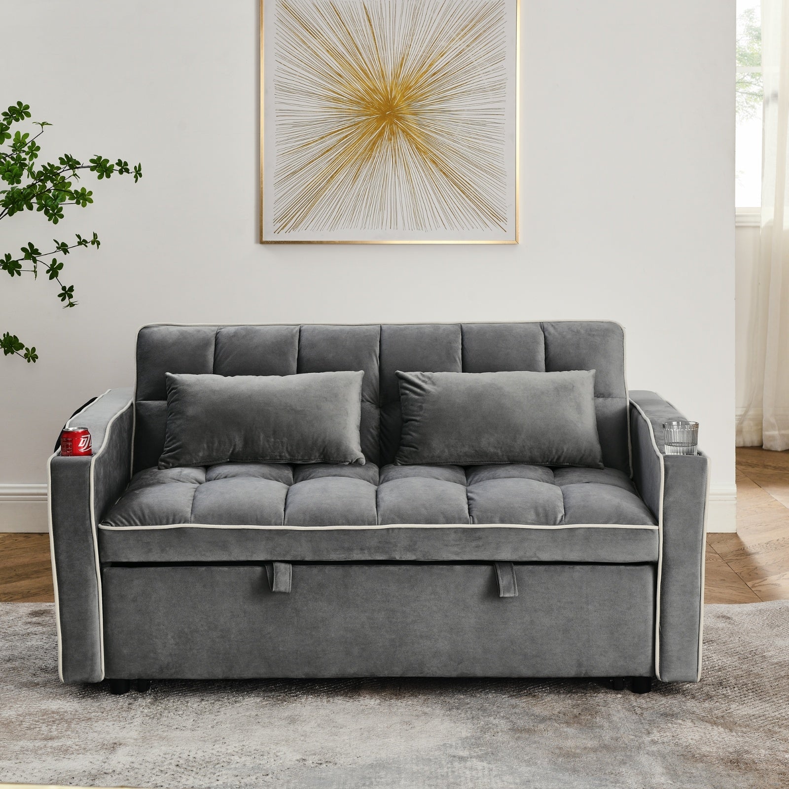 Belmont 55.51 Inch Versatile Foldable Sofa Bed In 3 Lengths, Modern Sofa Sofa