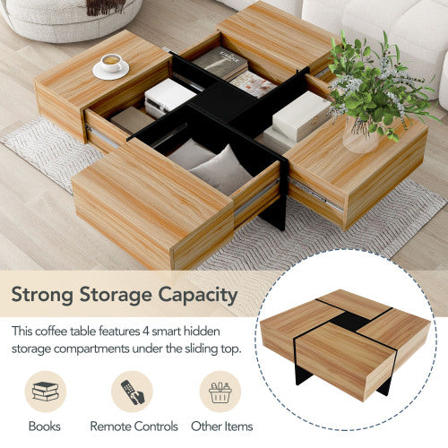 ON‑TREND Unique Design Coffee Table with 4 Hidden Storage Compartments – 31.5" Square Modern Center Table
