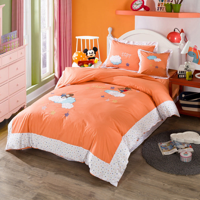 Four‑Piece Premium Children’s Cotton Bedding Set – Korean Cute Cartoon Style