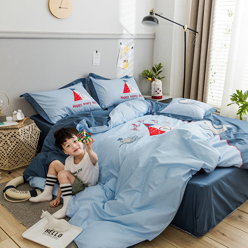 Four‑Piece Premium Children’s Cotton Bedding Set – Korean Cute Cartoon Style