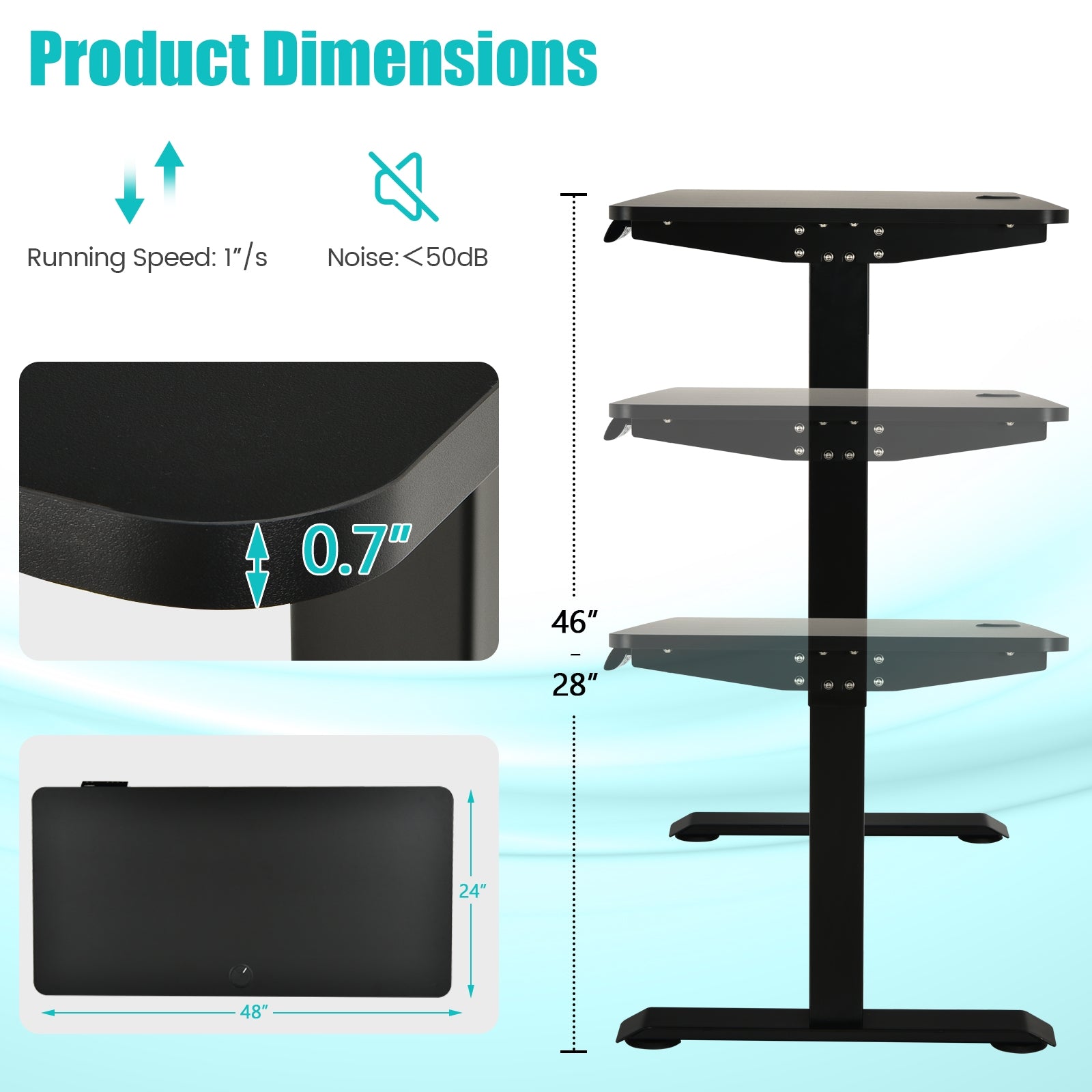 Maxwell Electric Height Adjustable Standing Desk with Memory Controller-Black
