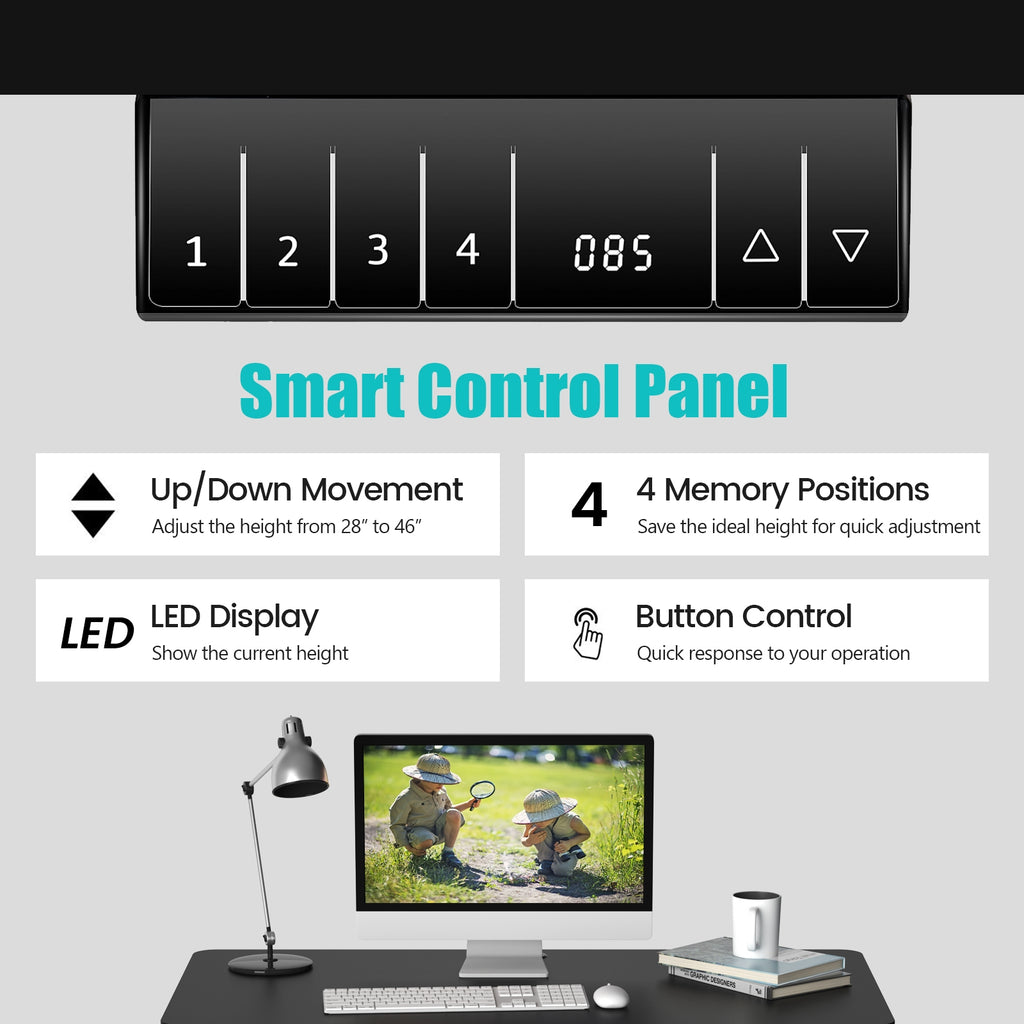 Maxwell Electric Height Adjustable Standing Desk with Memory Controller-Black