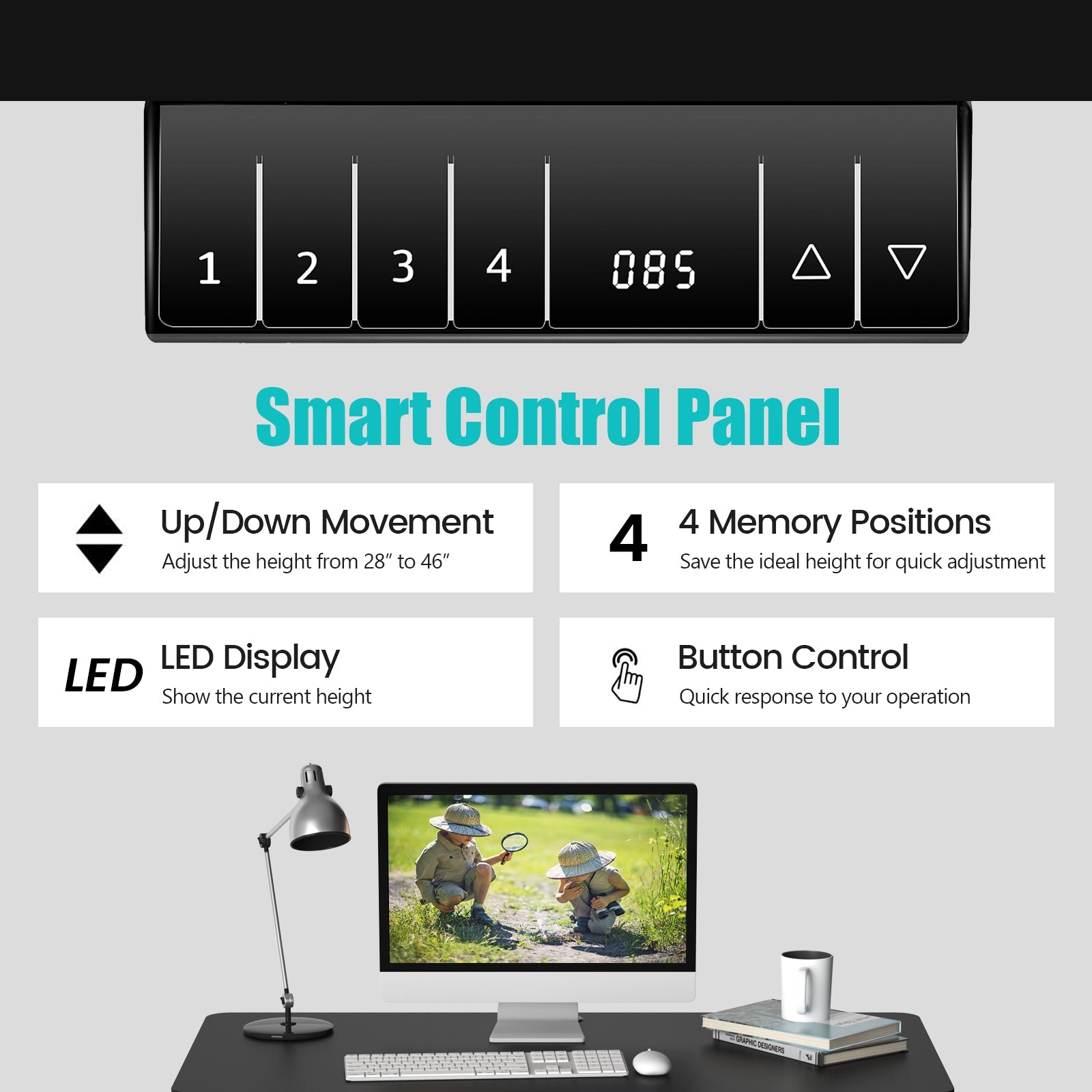 Maxwell Electric Height Adjustable Standing Desk with Memory Controller-Black