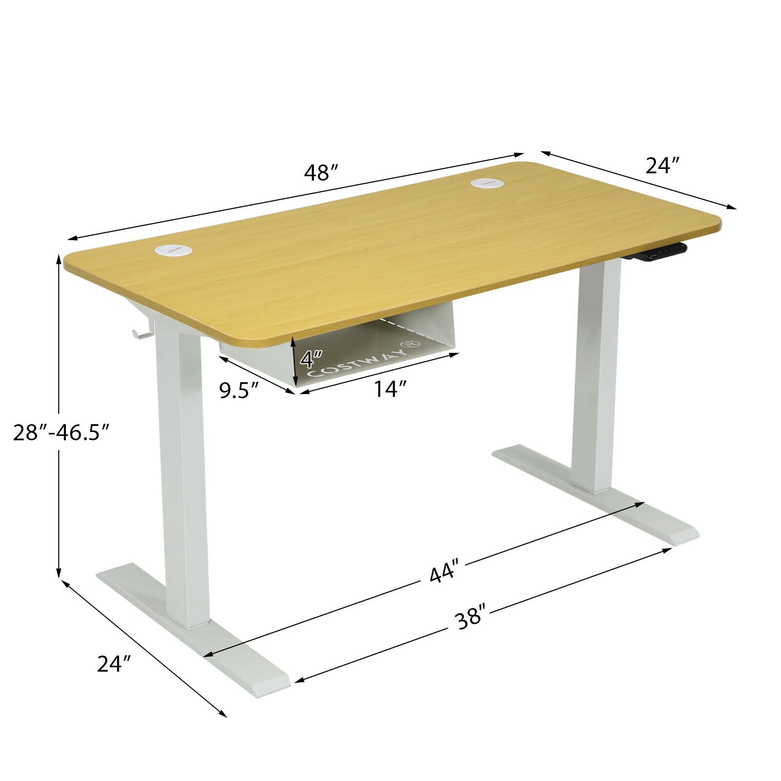 Kylar 48-Inch Electric Standing Adjustable Office Desk with Memory Presets and USB Port-Natural