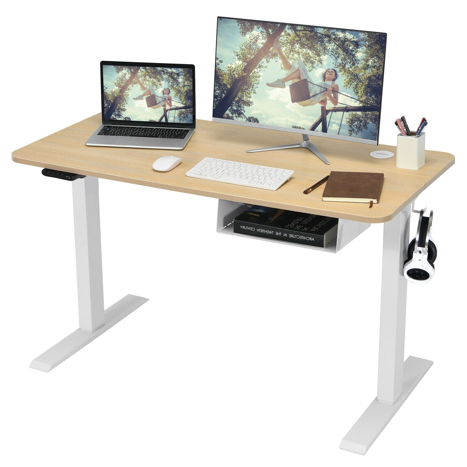 Kylar 48-Inch Electric Standing Adjustable Office Desk with Memory Presets and USB Port-Natural