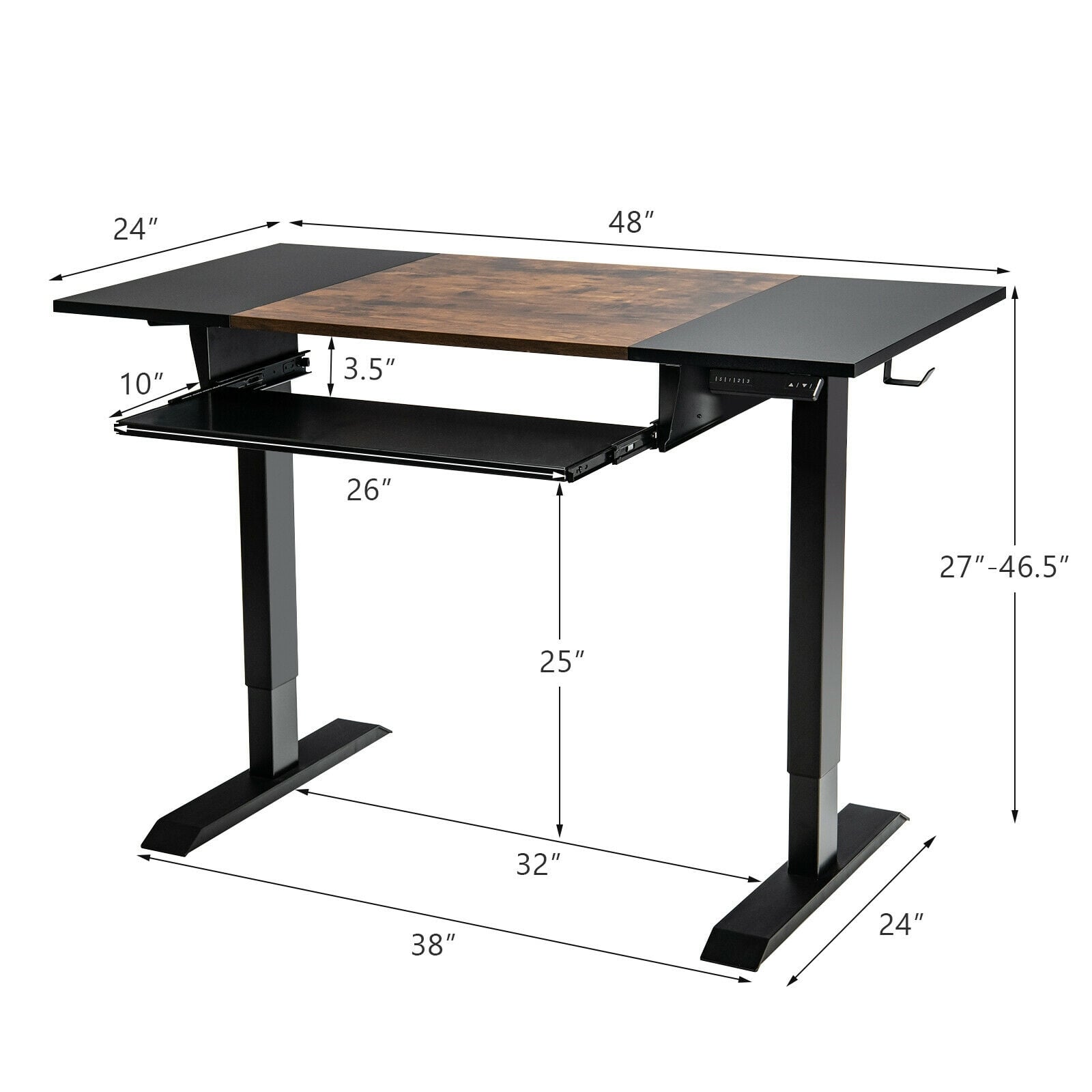 Florian 48" Electric Sit to Stand Desk with Keyboard Tray-Rustic Brown
