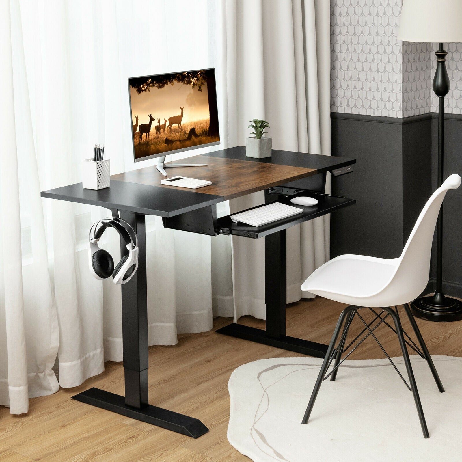 Florian 48" Electric Sit to Stand Desk with Keyboard Tray-Rustic Brown
