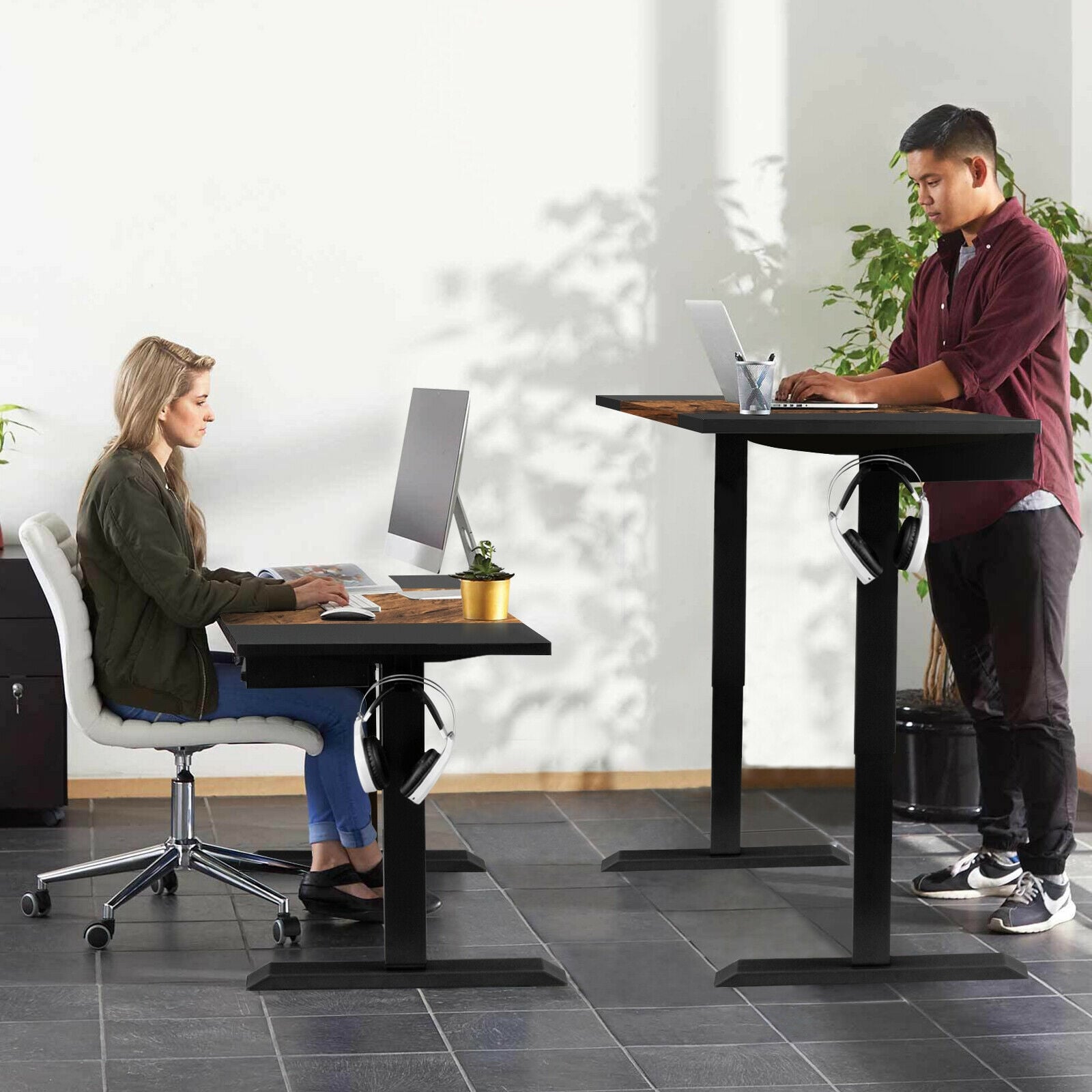 Florian 48" Electric Sit to Stand Desk with Keyboard Tray-Rustic Brown