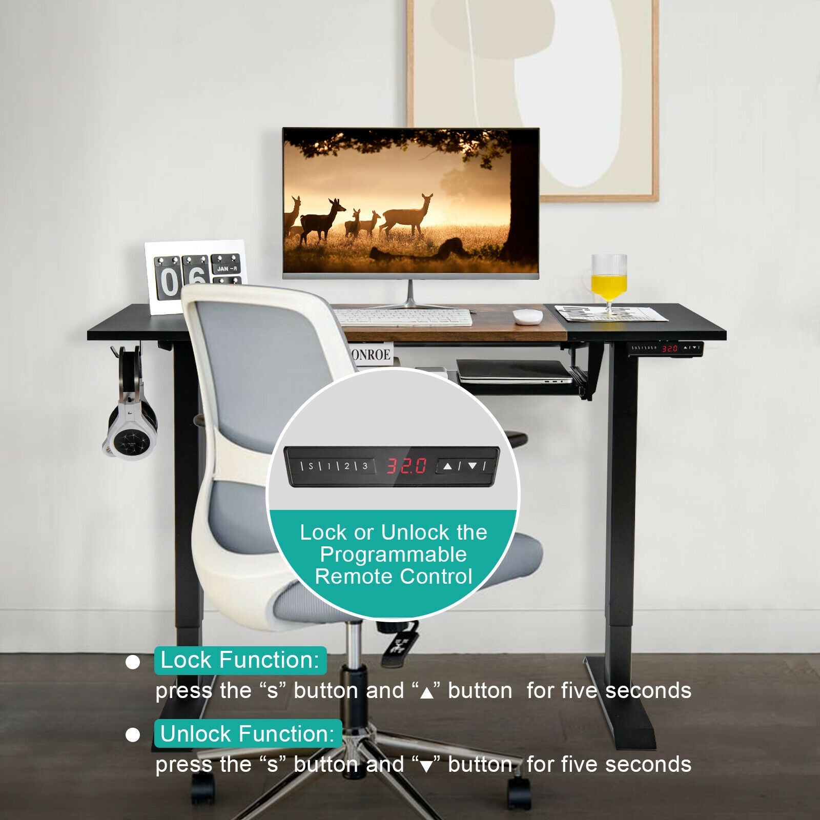 Florian 48" Electric Sit to Stand Desk with Keyboard Tray-Rustic Brown