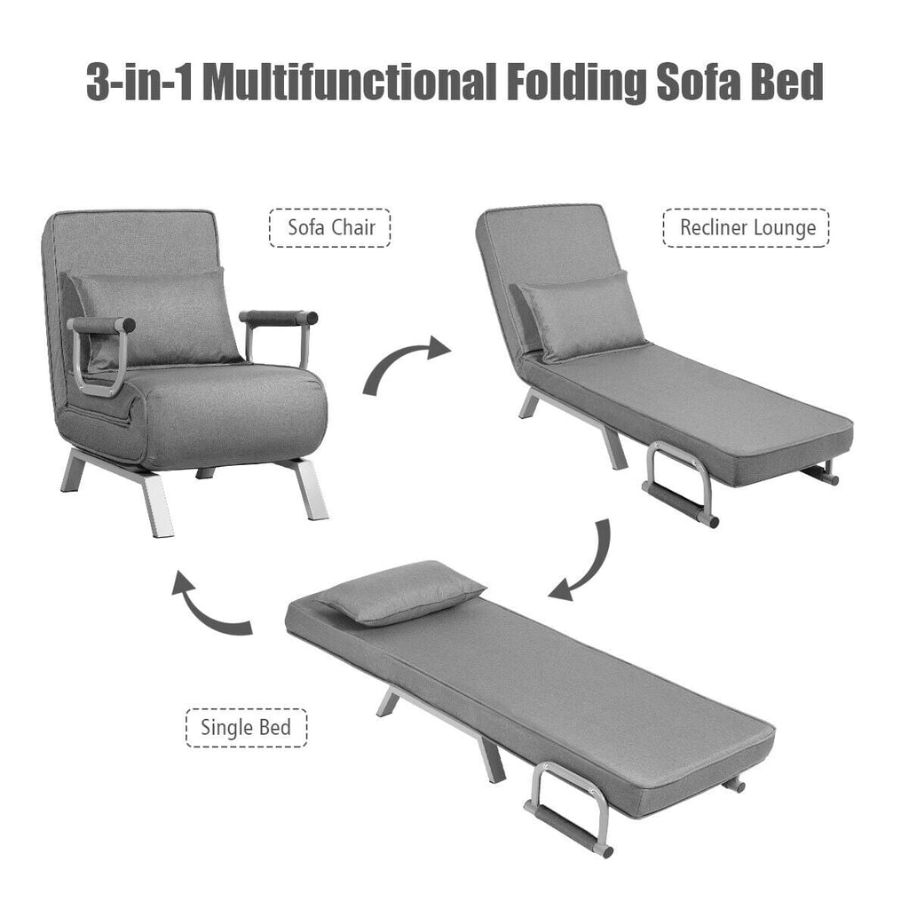 Jade 6‑Position Convertible Sleeper Chair –Gray | 4‑in‑1 Folding Sofa Bed for Small Spaces