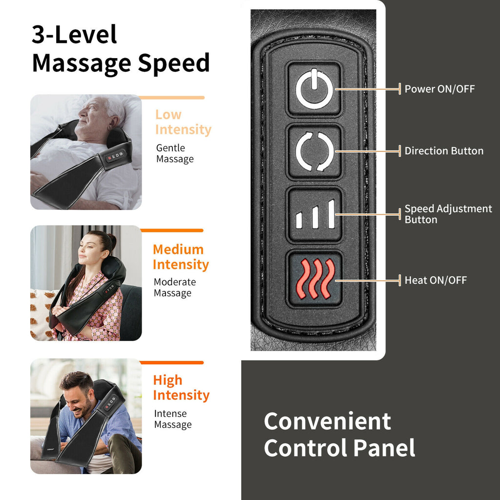 Genesis Shiatsu Neck Massager with Heat and Deep Tissue 3D-Kneading-Black