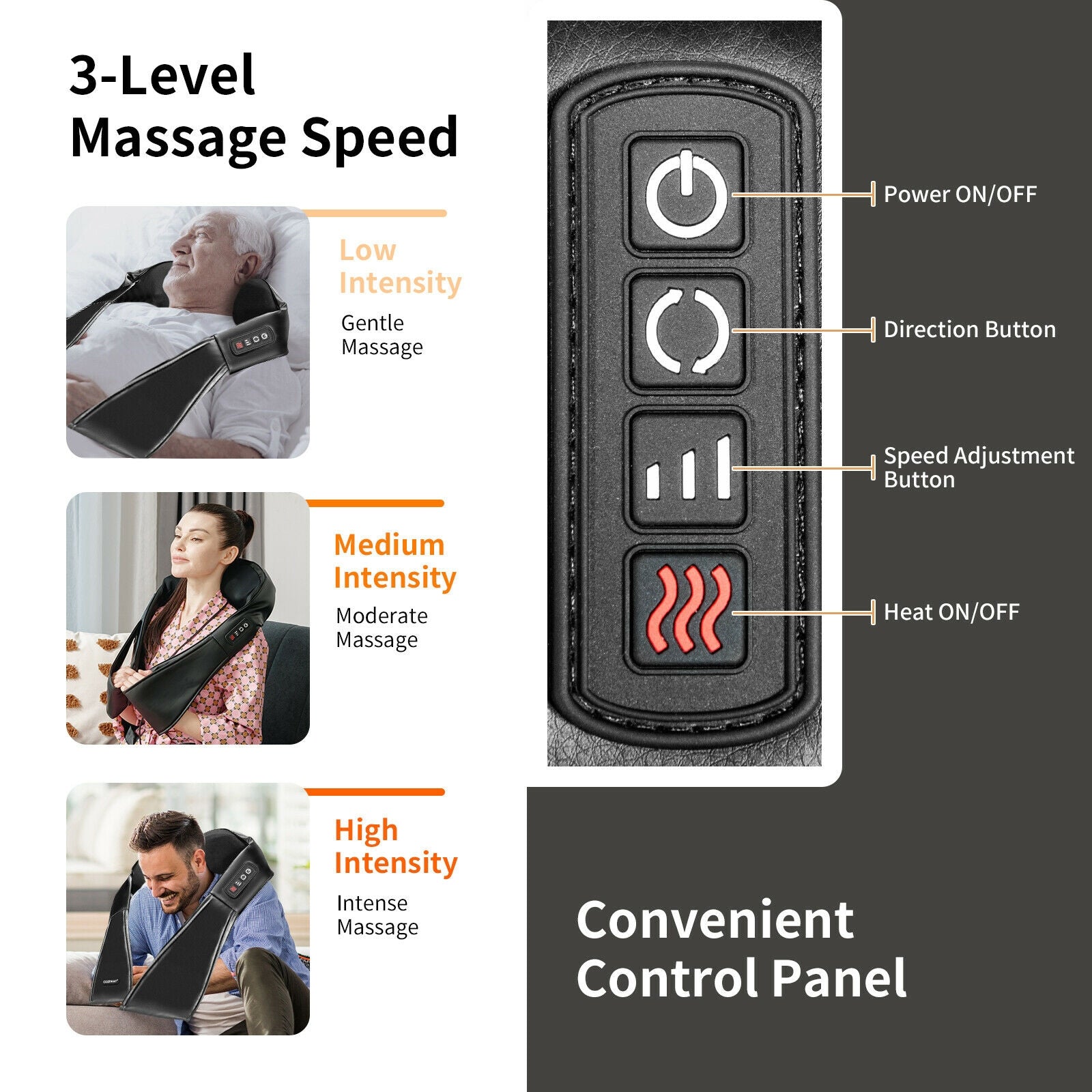 Genesis Shiatsu Neck Massager with Heat and Deep Tissue 3D-Kneading-Black