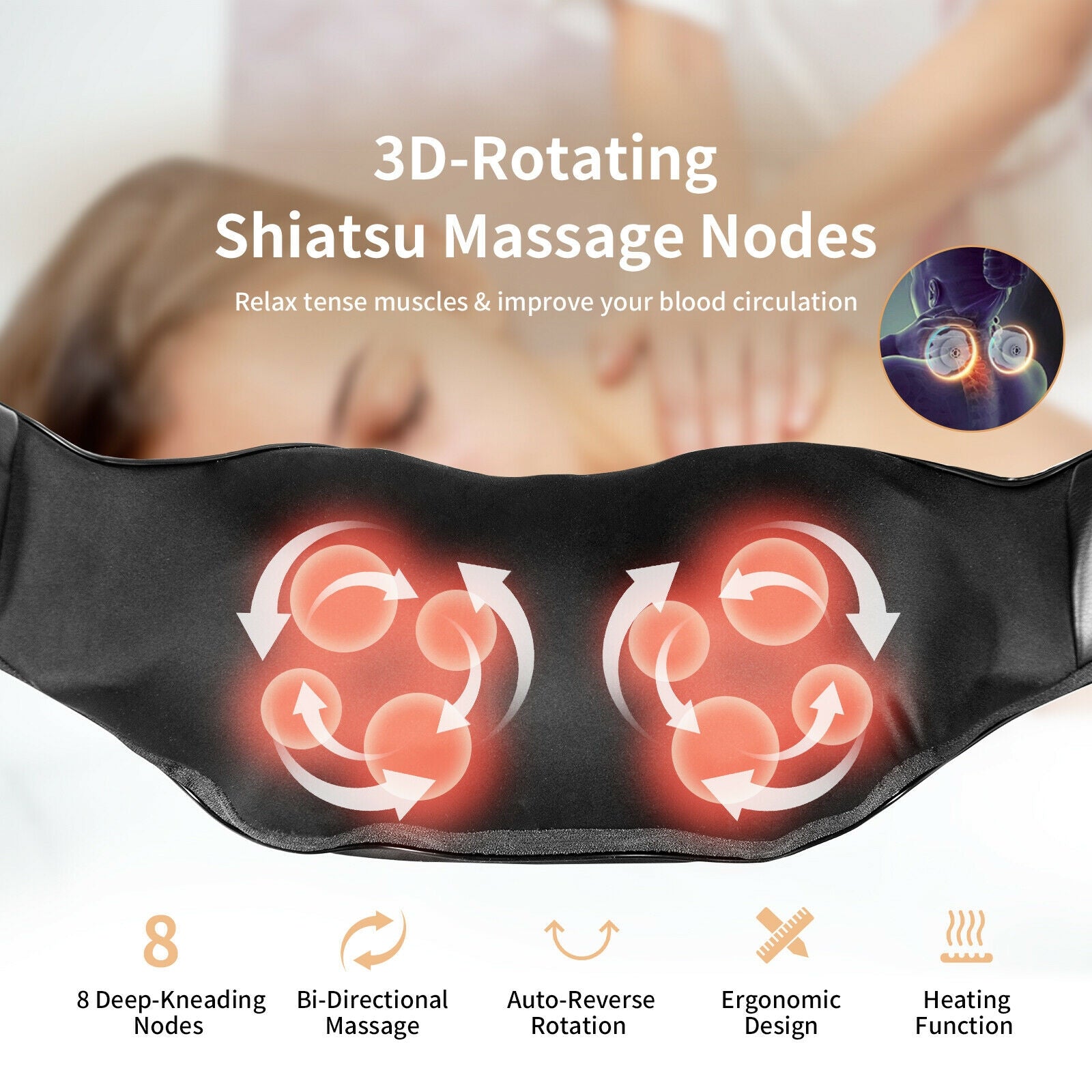 Genesis Shiatsu Neck Massager with Heat and Deep Tissue 3D-Kneading-Black