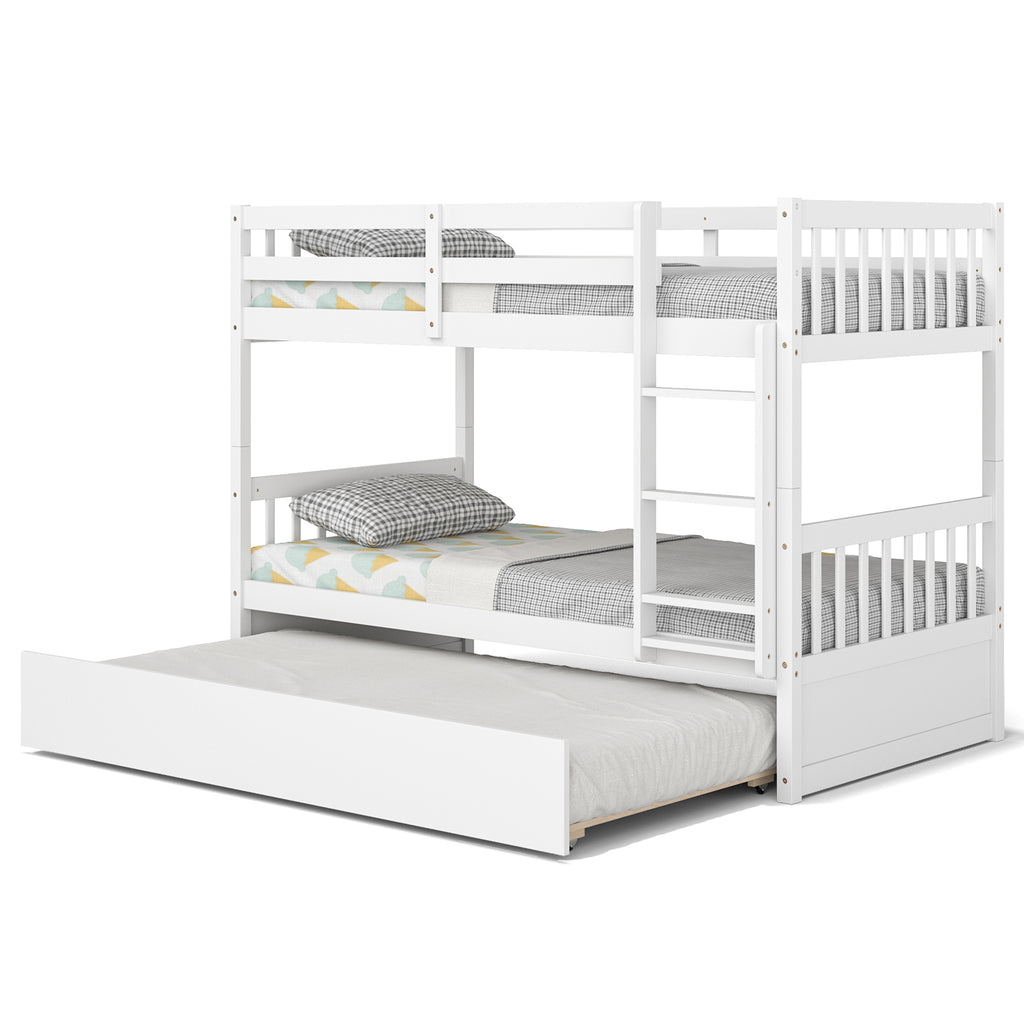 Jaden Twin-Over-Twin Bunk Bed with Pull-out Trundle and Ladder-White
