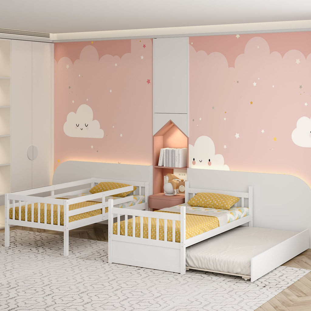 Jaden Twin-Over-Twin Bunk Bed with Pull-out Trundle and Ladder-White