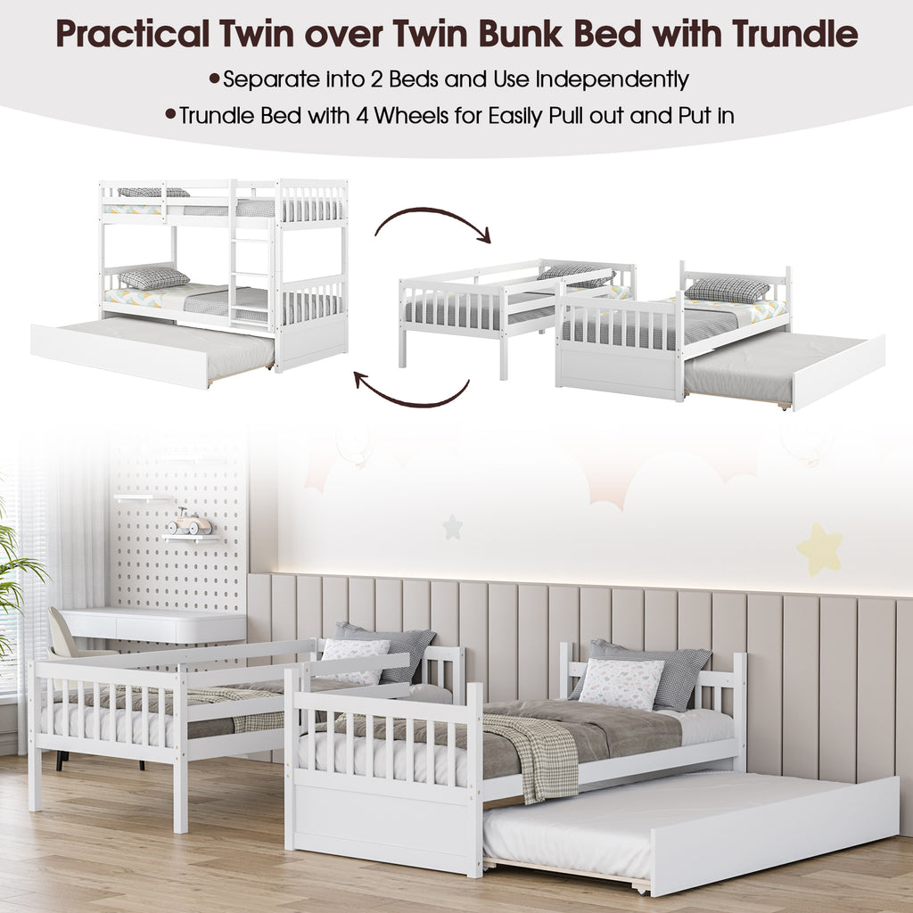 Jaden Twin-Over-Twin Bunk Bed with Pull-out Trundle and Ladder-White