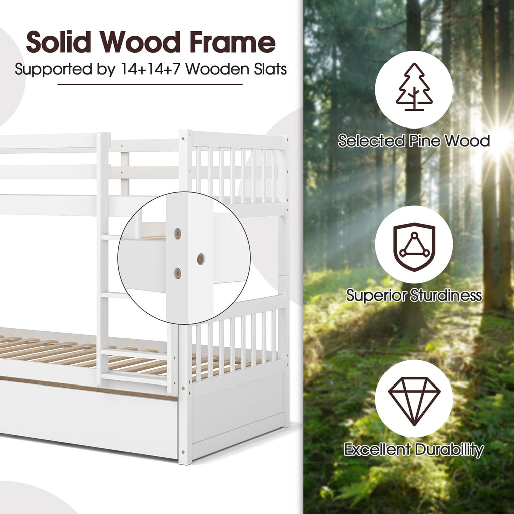 Jaden Twin-Over-Twin Bunk Bed with Pull-out Trundle and Ladder-White