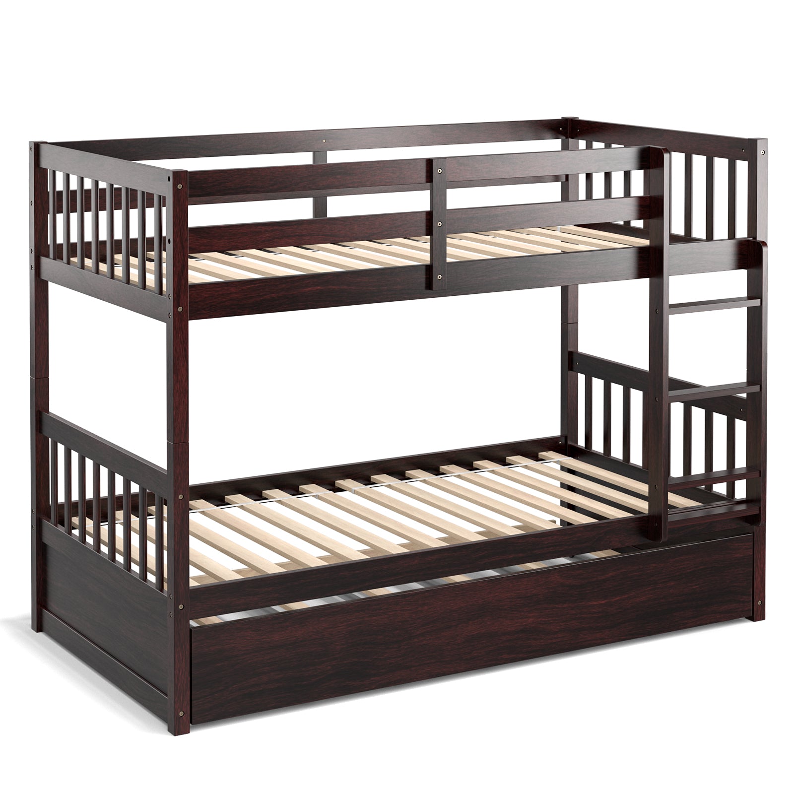 Twin over twin bunk bed with trundle feature