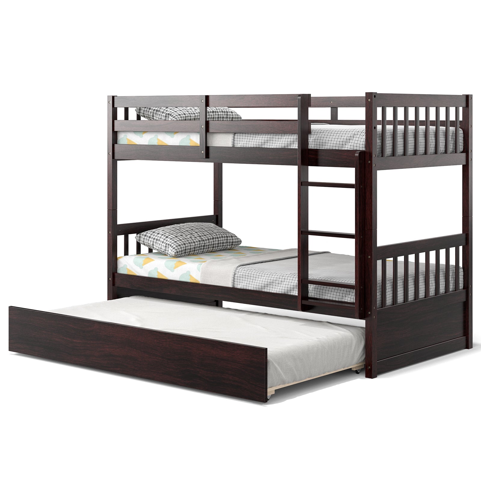 Jaden Twin-Over-Twin Bunk Bed with Pull-out Trundle and Ladder-Espresso