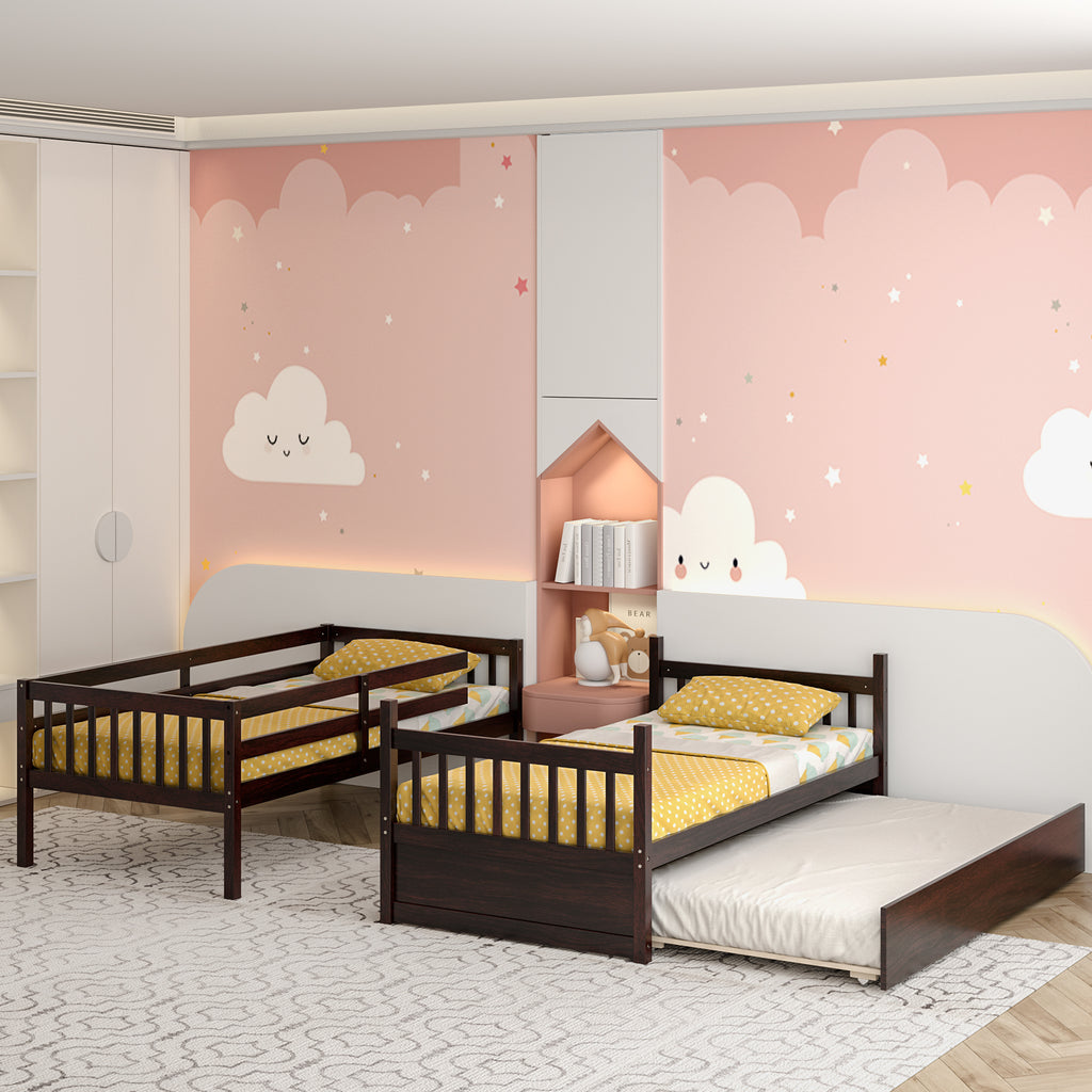 Jaden Twin-Over-Twin Bunk Bed with Pull-out Trundle and Ladder-Espresso