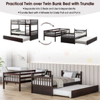 Jaden Twin-Over-Twin Bunk Bed with Pull-out Trundle and Ladder-Espresso