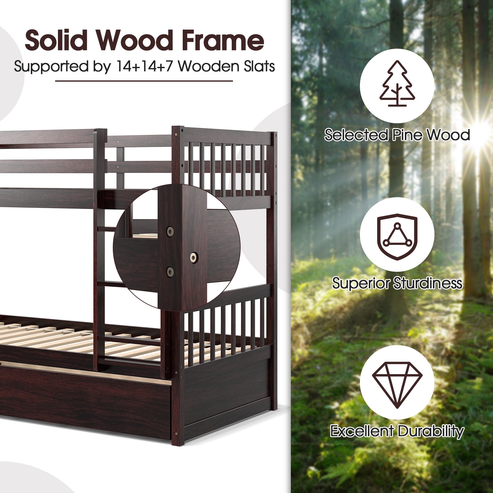 Jaden Twin-Over-Twin Bunk Bed with Pull-out Trundle and Ladder-Espresso