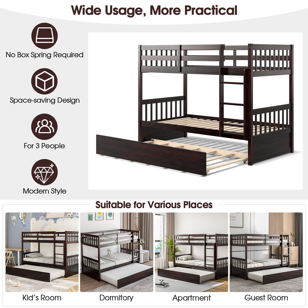 Jaden Twin-Over-Twin Bunk Bed with Pull-out Trundle and Ladder-Espresso