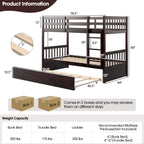 Jaden Twin-Over-Twin Bunk Bed with Pull-out Trundle and Ladder-Espresso