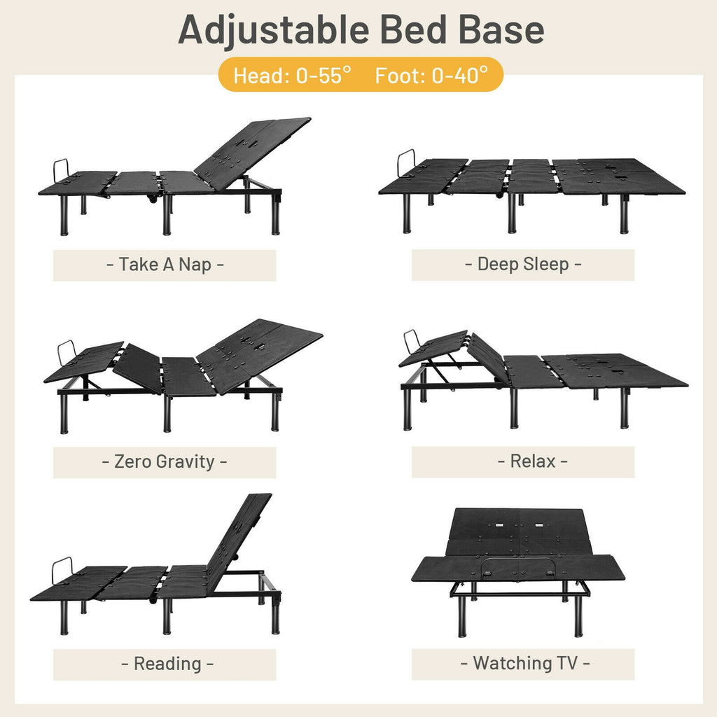 ElevateRest 2.0 Queen Adjustable Base — Head & Foot Incline, USB Ports-Available in 2 Sizes