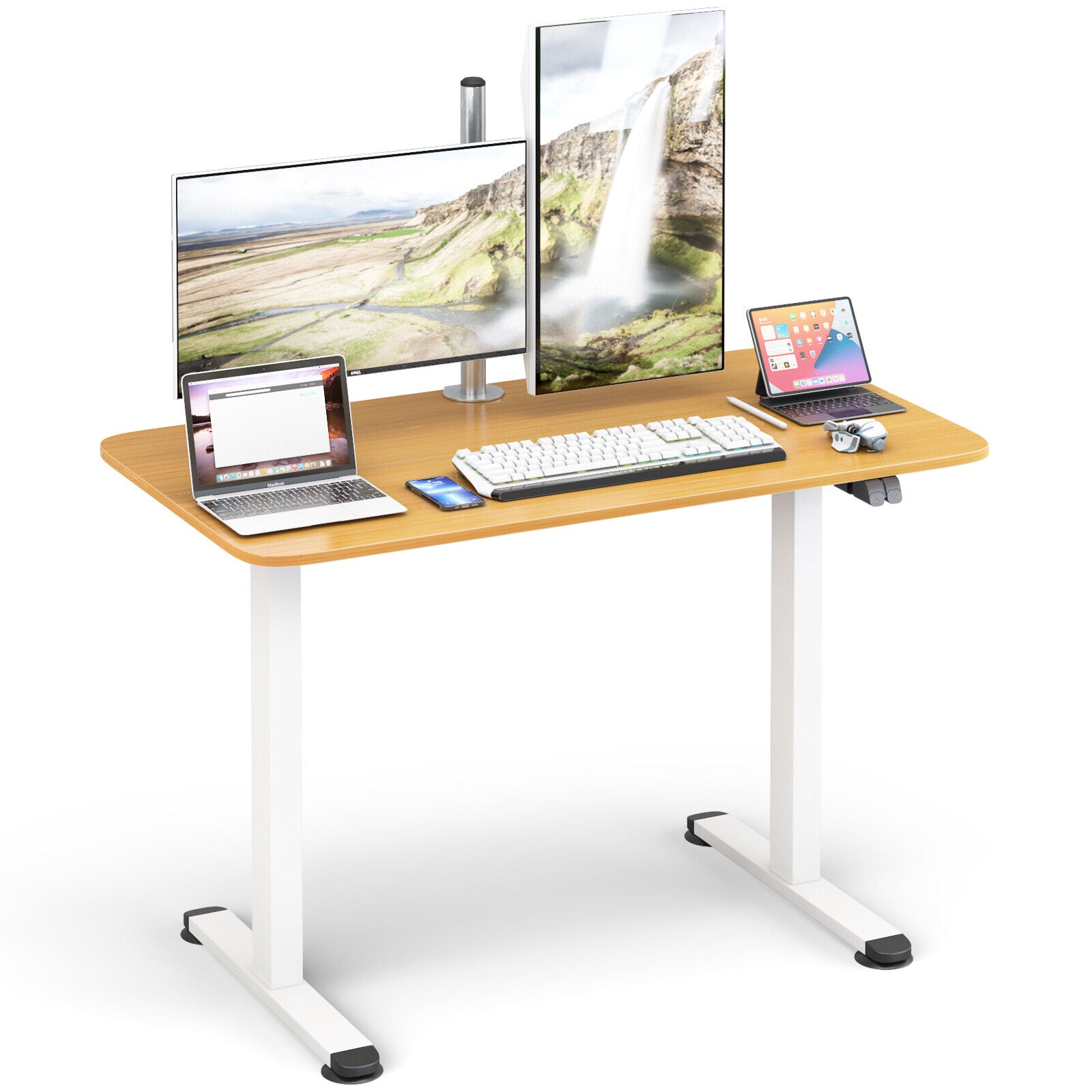 Milton Electric Standing Computer Desk with Adjustable height and Anti-collision Technology-Natural