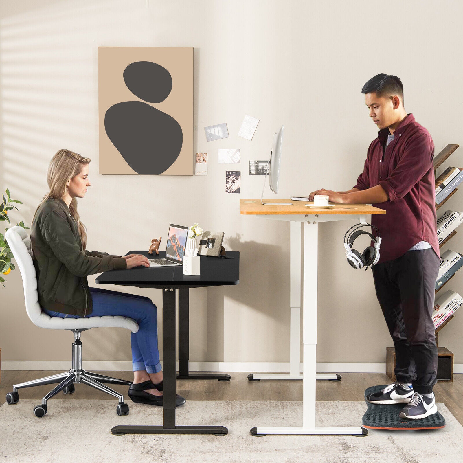 Milton Electric Standing Computer Desk with Adjustable height and Anti-collision Technology-Natural